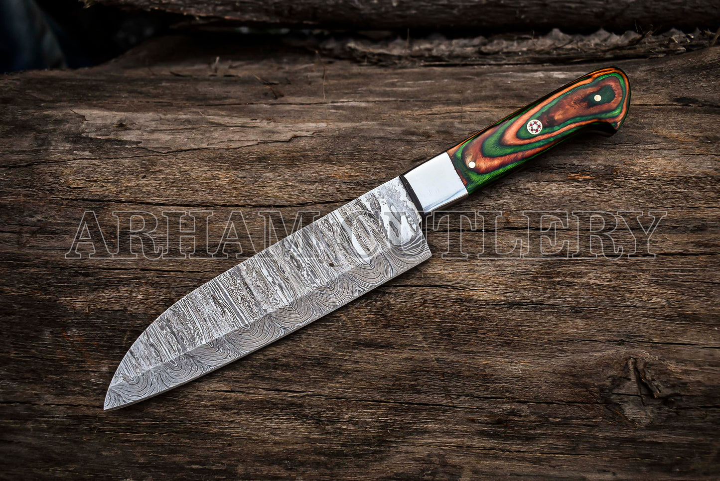 Custom Made Damascus Steel Kitchen Knife Set With Leather Roll Kit