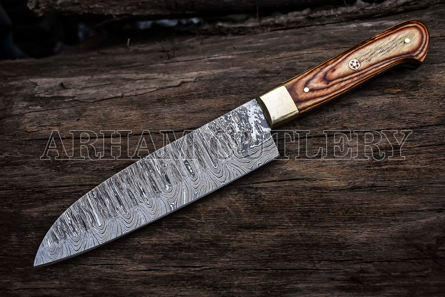Hand Forged Damascus Steel Kitchen Knife Chef Set With Leather Roll Kit