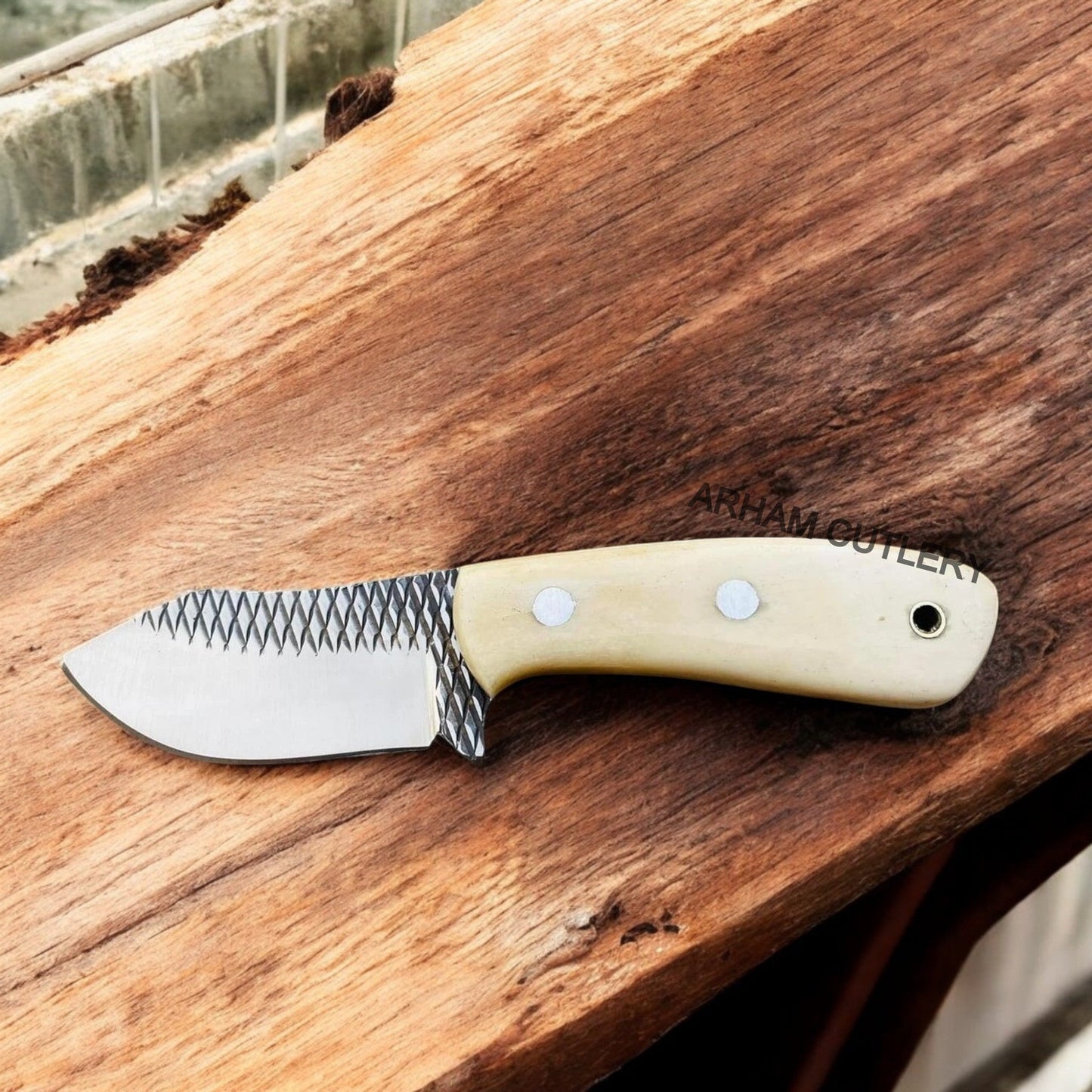 Ferrier Rasp Handmade Knife With Camel Bone Scales Best Skinning Knife Arham Cutlery