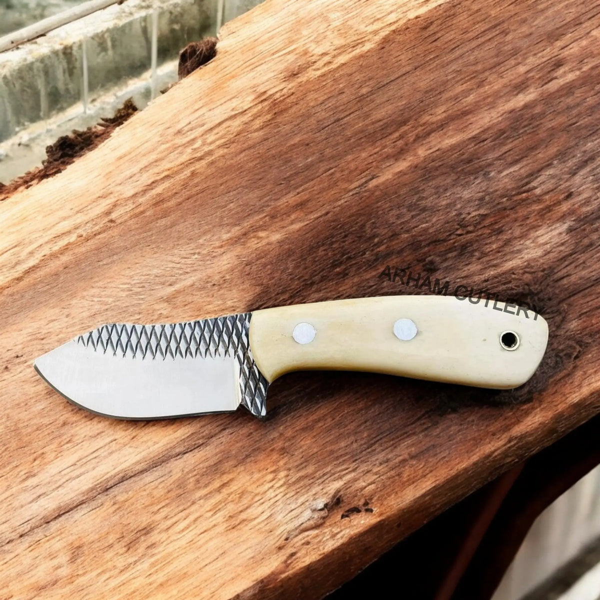 Ferrier Rasp Handmade Knife With Camel Bone Scales Best Skinning Knife Arham Cutlery