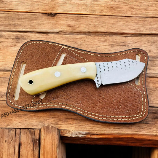 Ferrier Rasp Handmade Knife With Camel Bone Scales Best Skinning Knife Arham Cutlery