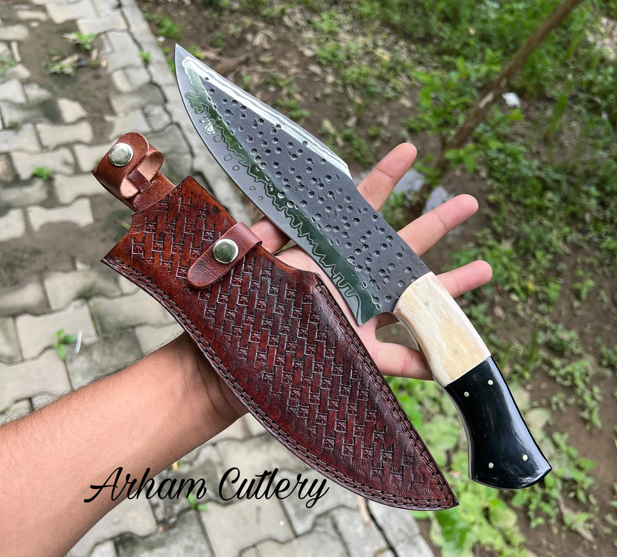 12C27 Stainless Steel Hunting Knife with Bone & Horn Handle | Arham Cutlery - Arham Cutlery