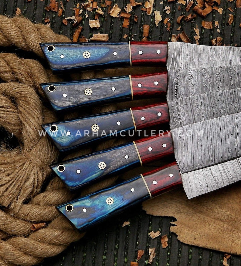 Damascus Steel Kitchen Chef Knives Set Of 5pcs, Handmade Chef's Knife Set, Kitchen Knives, Gift For Him, Personalized Gift Christmas Gift | Arham Cutlery Arham Cutlery