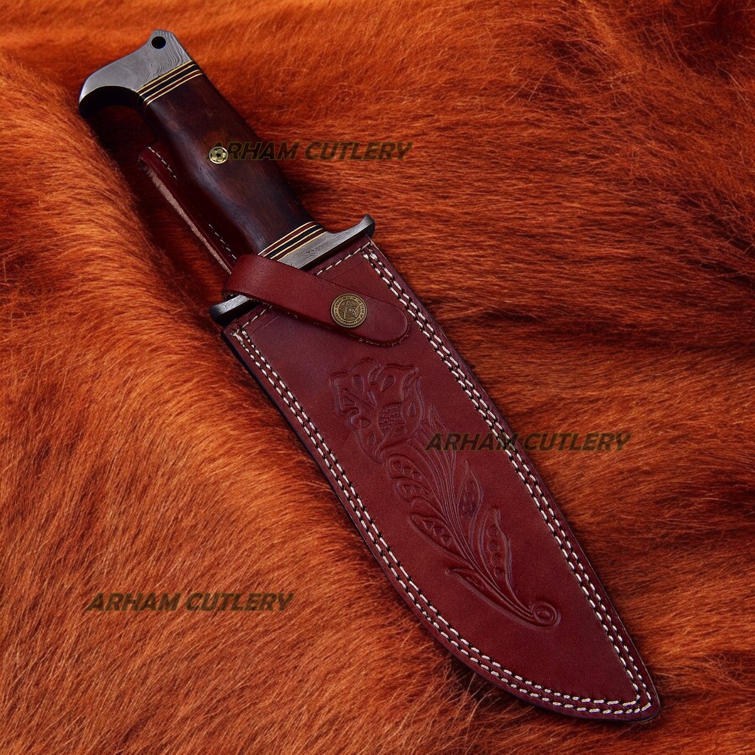 Full Tang Damascus Steel Hunting Bowie Knife With Sheath