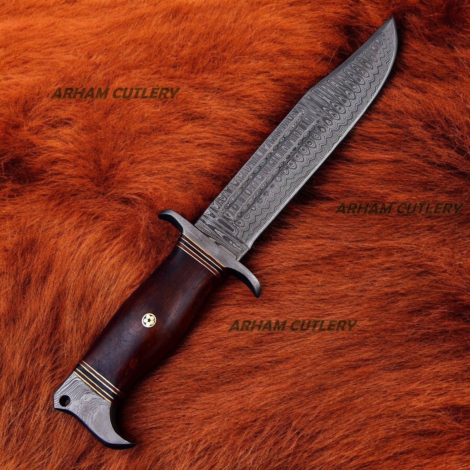Full Tang Damascus Steel Hunting Bowie Knife With Sheath