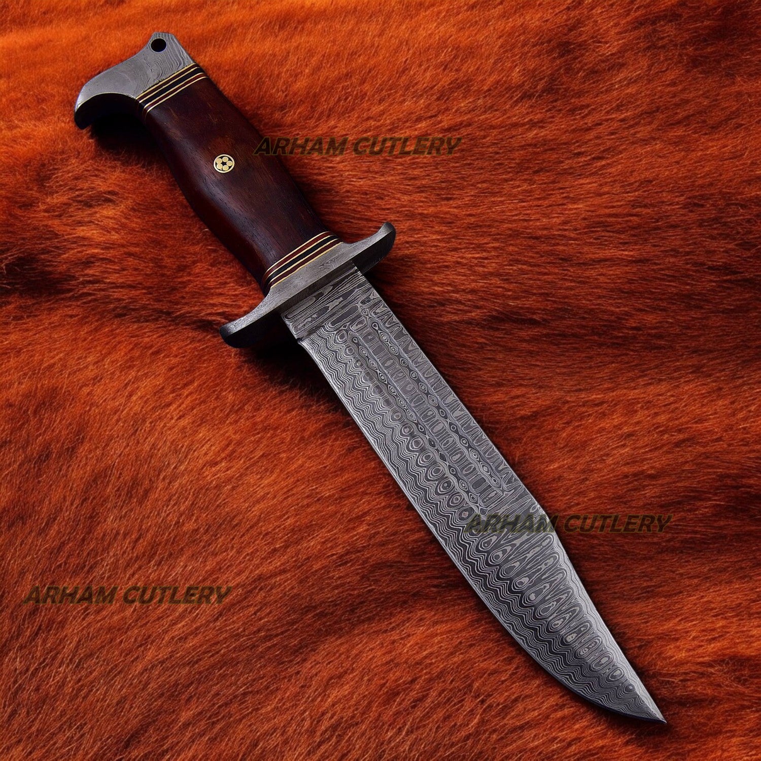 Full Tang Damascus Steel Hunting Bowie Knife With Sheath