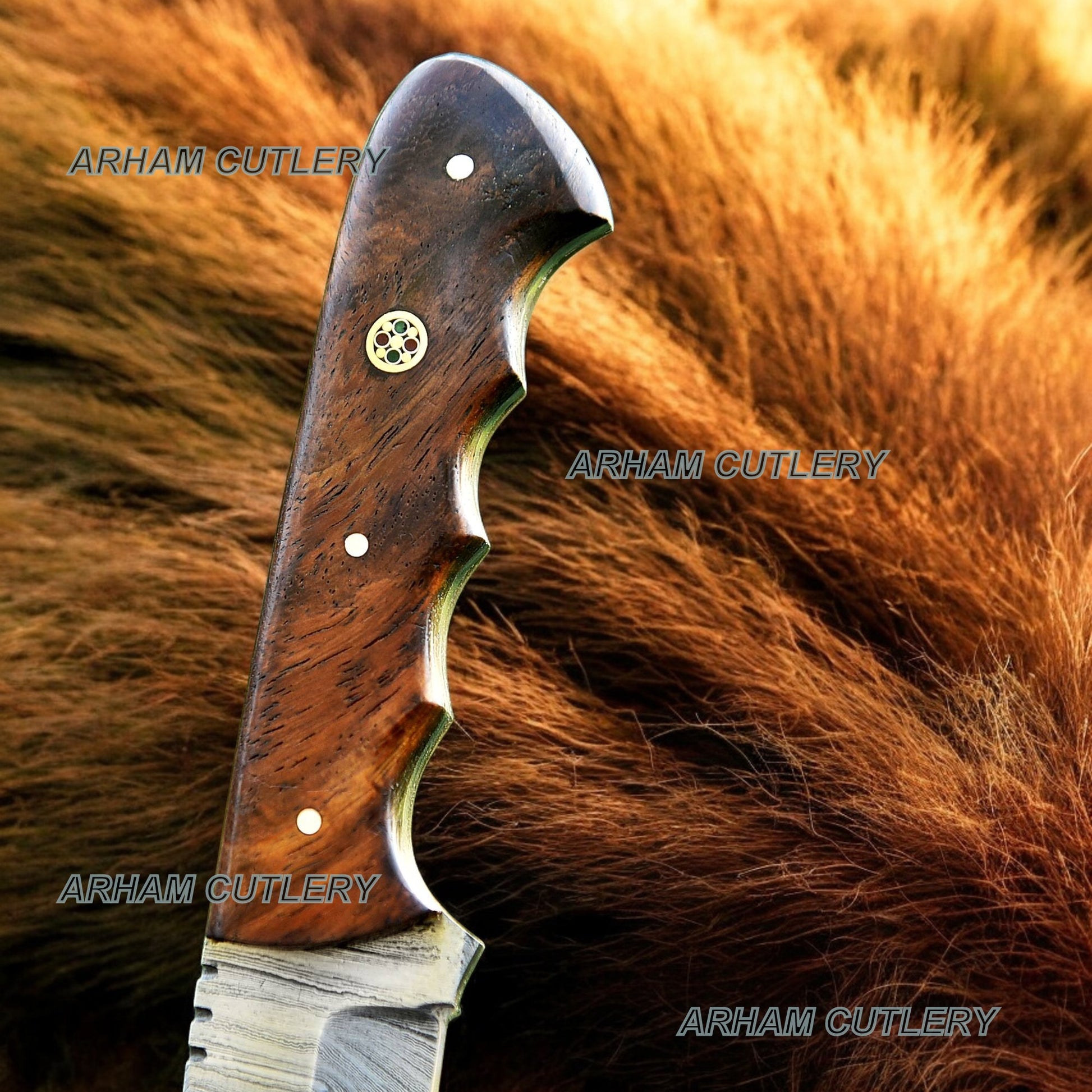 Damascus Steel Handmade 7" Skinning Knife With Cow Hide Leather Sheath
