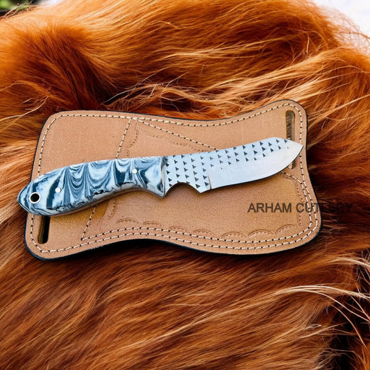 Hand Forged Knife With Ferrier Rasp File Blade and Leather Sheath