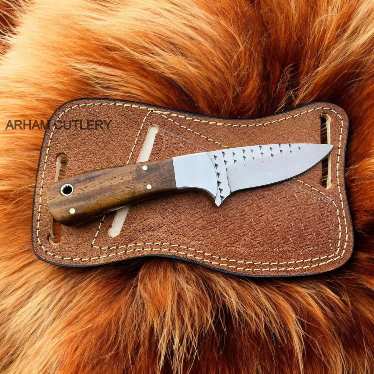 Hand Made Rasp File Knife With Rose Wood Scales and Pan Cake Leather Sheath