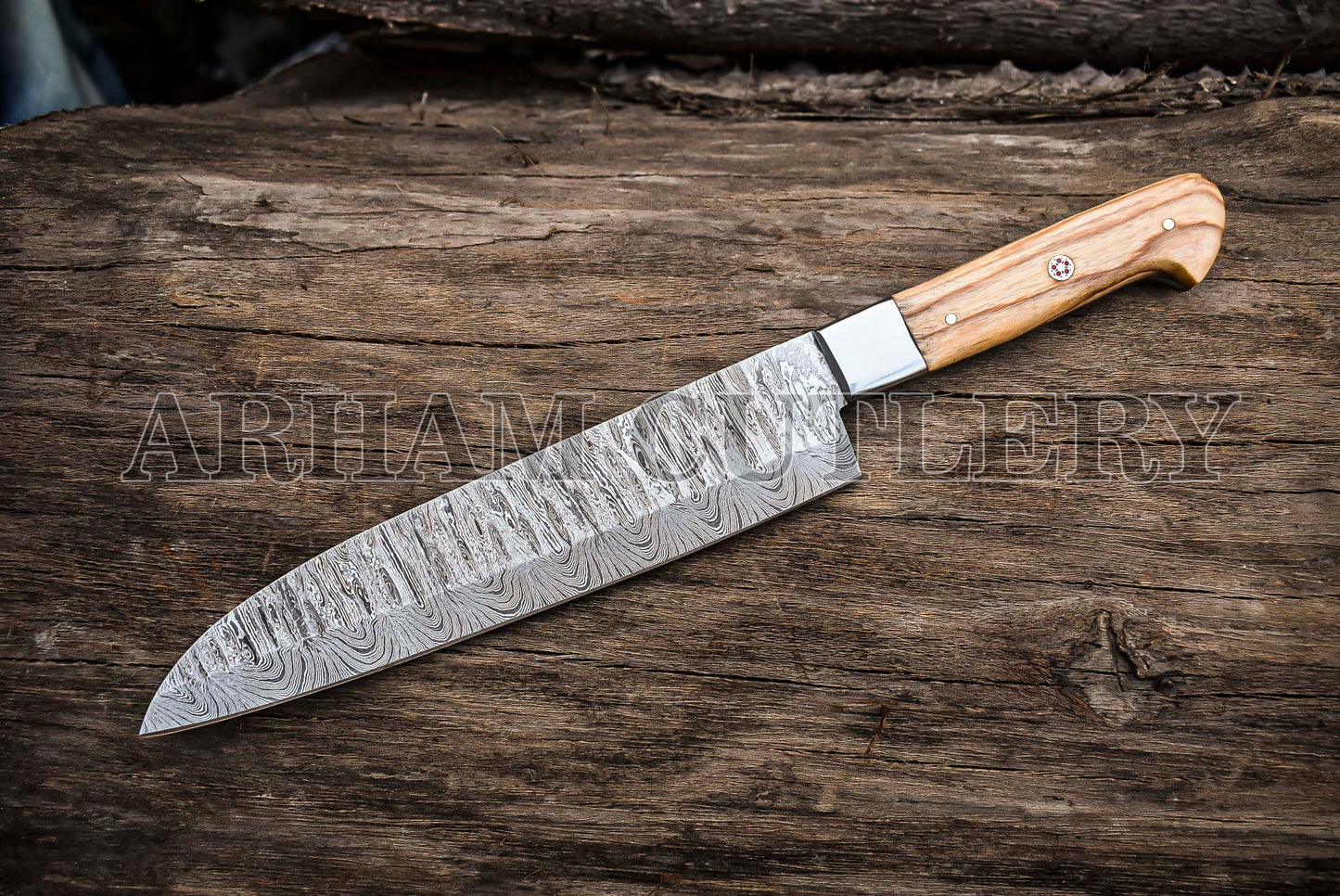 Handmade Kitchen Knife Set , Damascus Steel 5 PCS Hand Forged Chef Knife Set With Leather Roll Kit