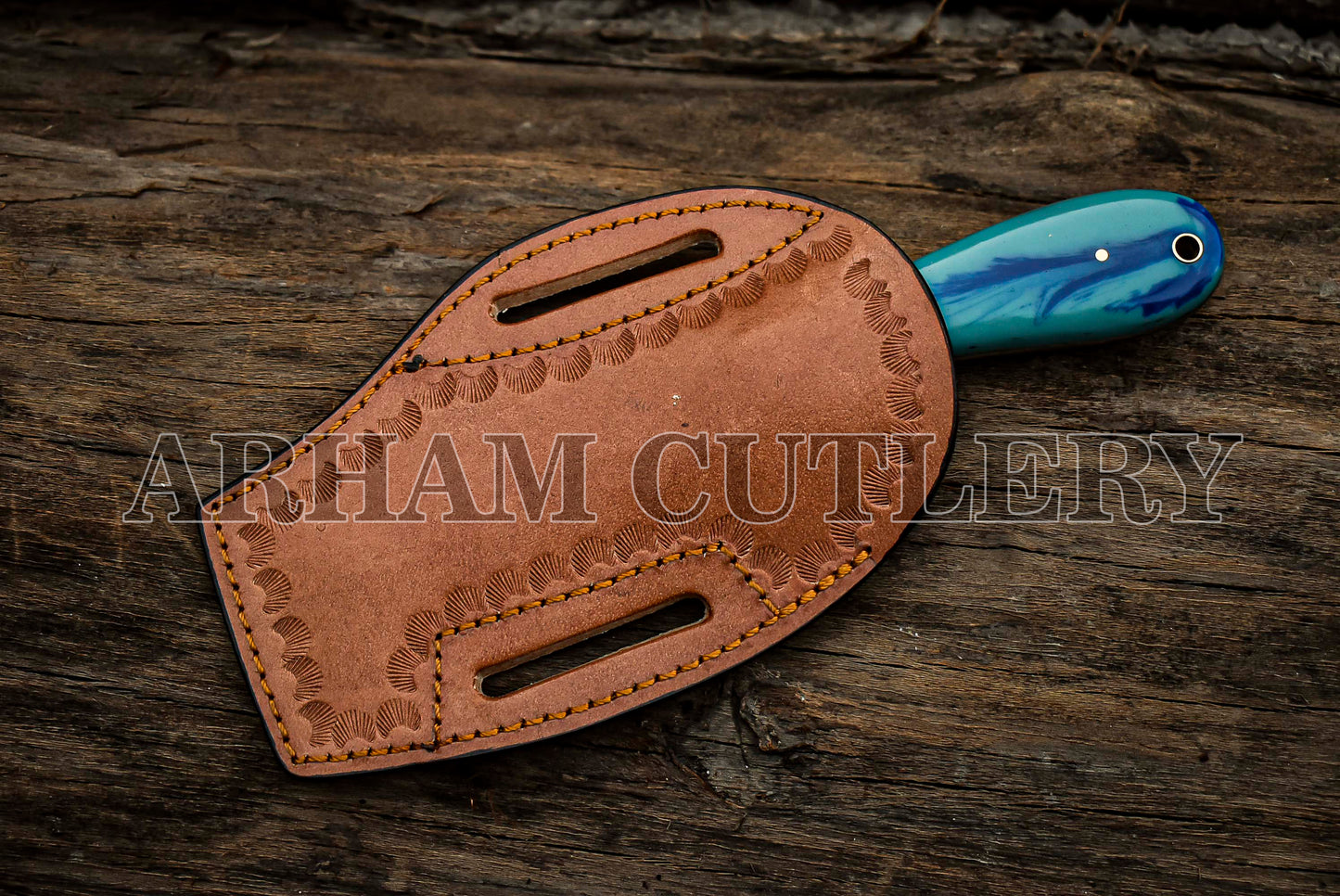 Cowboy Bull Cutter EDC Knife With Leath Sheath