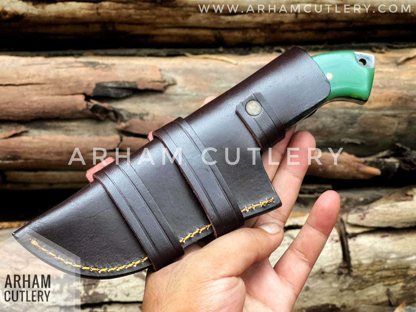 Damascus Steel Handmade Hunting Knife , Custom Hand Forged Knife With Leather Sheath , Arham Cutlery Arham Cutlery
