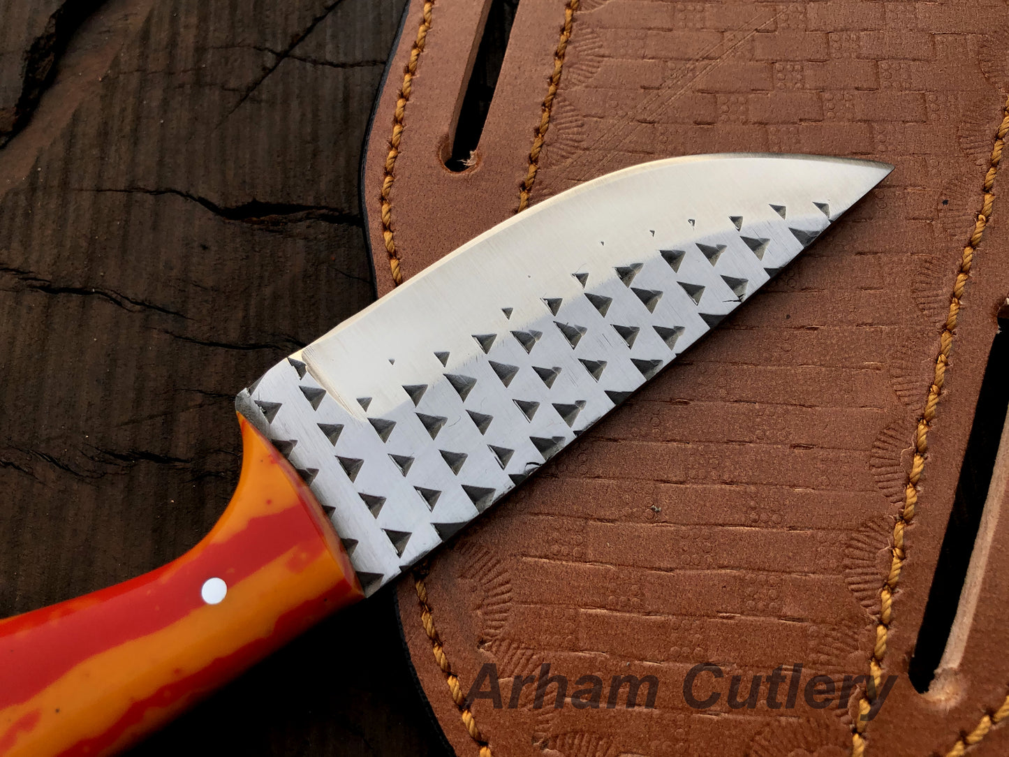 Ferrier rasp file Skinning knife With Cross Draw Leather Sheath , Arham Cutlery