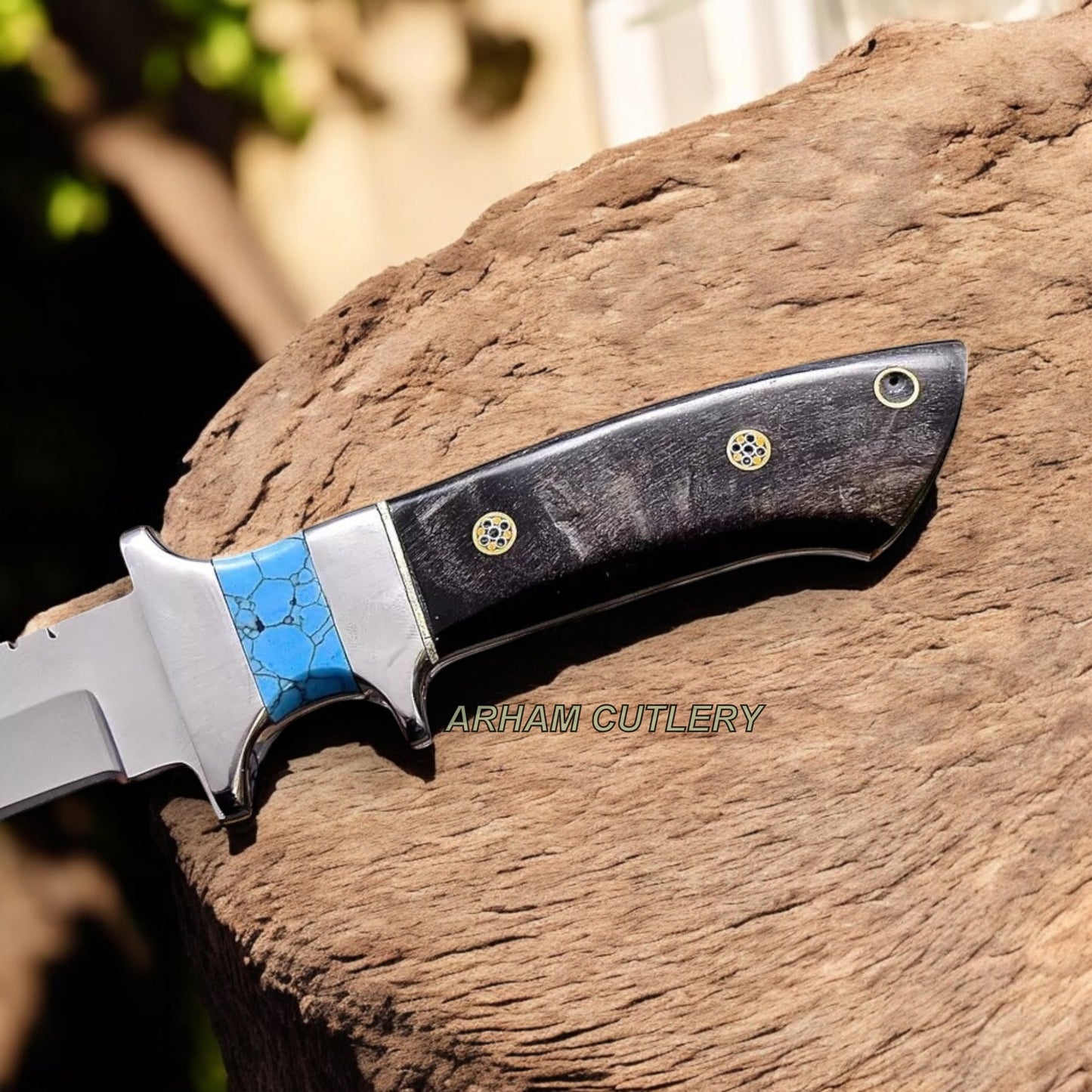 Handmade ATS 34 Custom SHEEP HORN TURQUOISE Sub Hilt Hunting Sport Knife Arham Cutlery