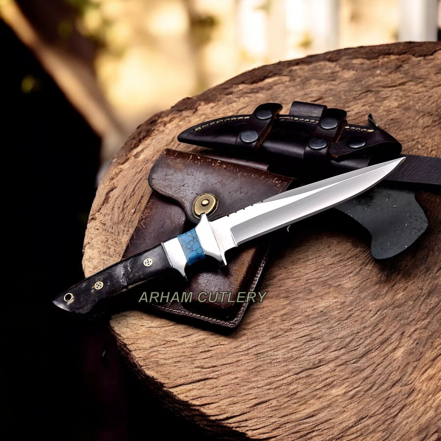 Handmade ATS 34 Custom SHEEP HORN TURQUOISE Sub Hilt Hunting Sport Knife Arham Cutlery