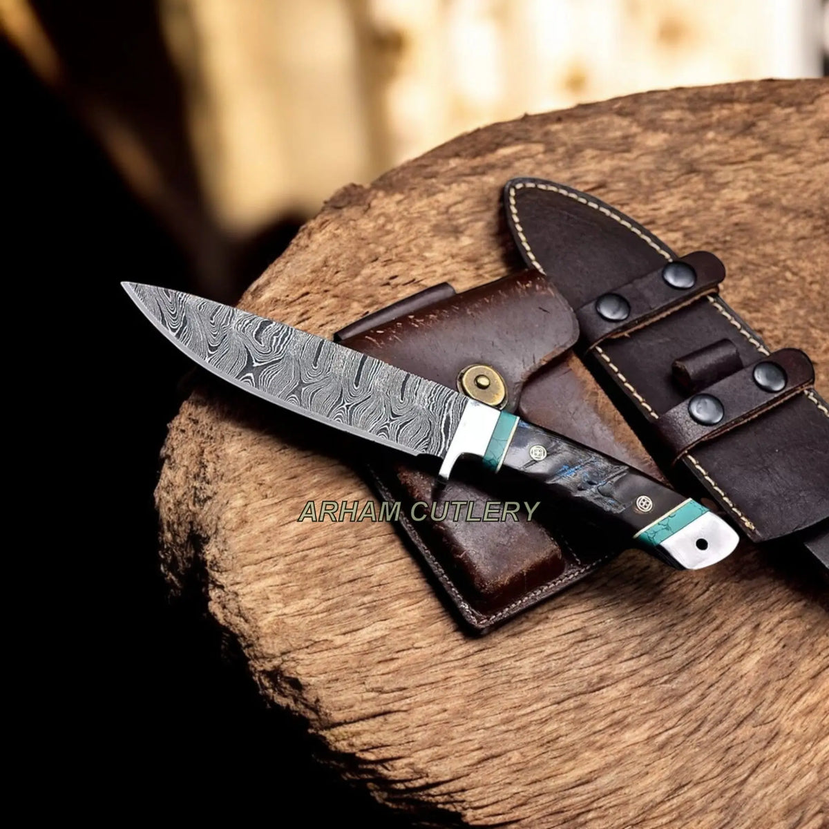 Handmade Damascus Custom Sheep Horn Hunting Sport Knife Arham Cutlery