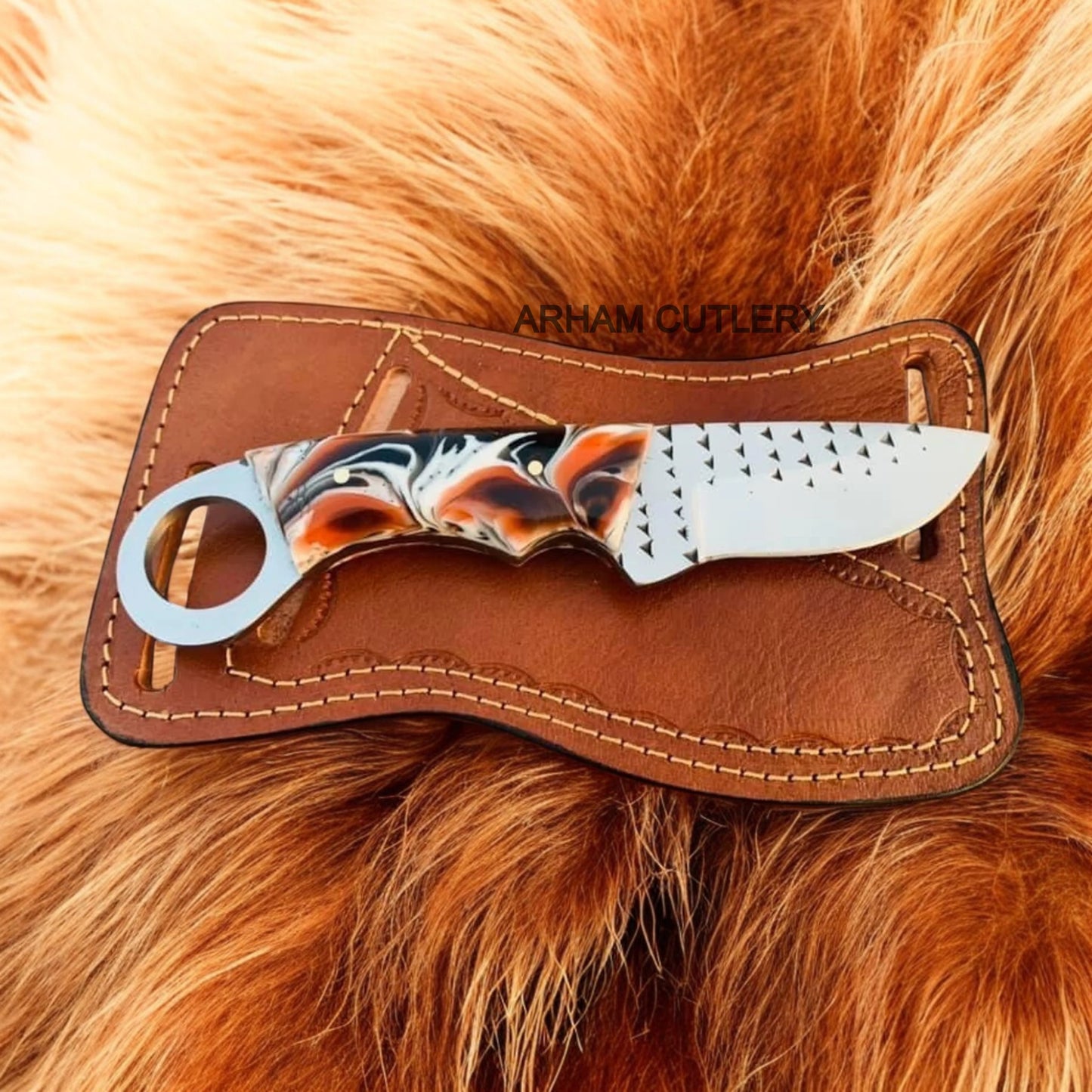 Handmade Ferrier Rasp File Fixed Blade Knife With Leather Sheath Arham Cutlery