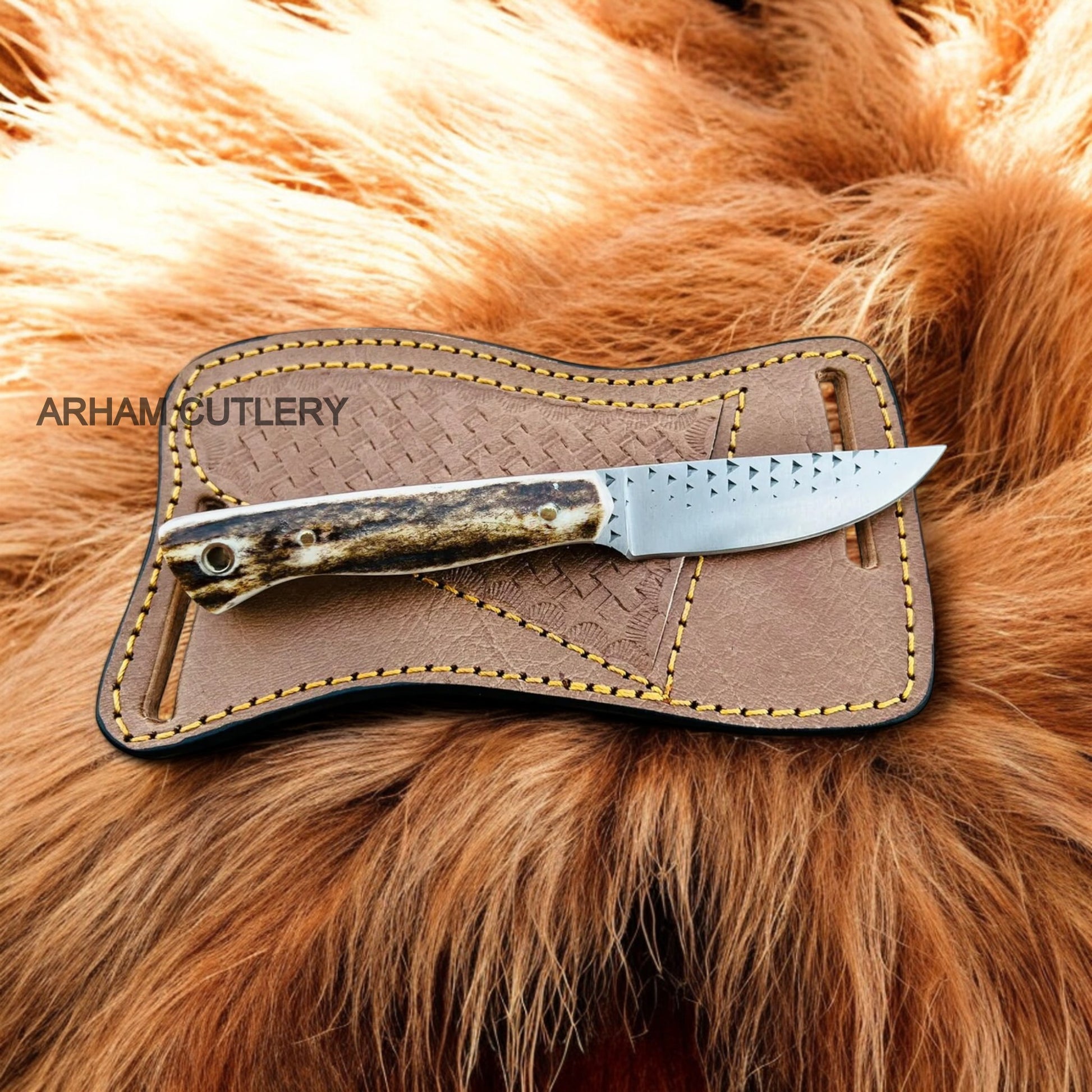 Handmade Rasp File Knife With Stag Horn Scales