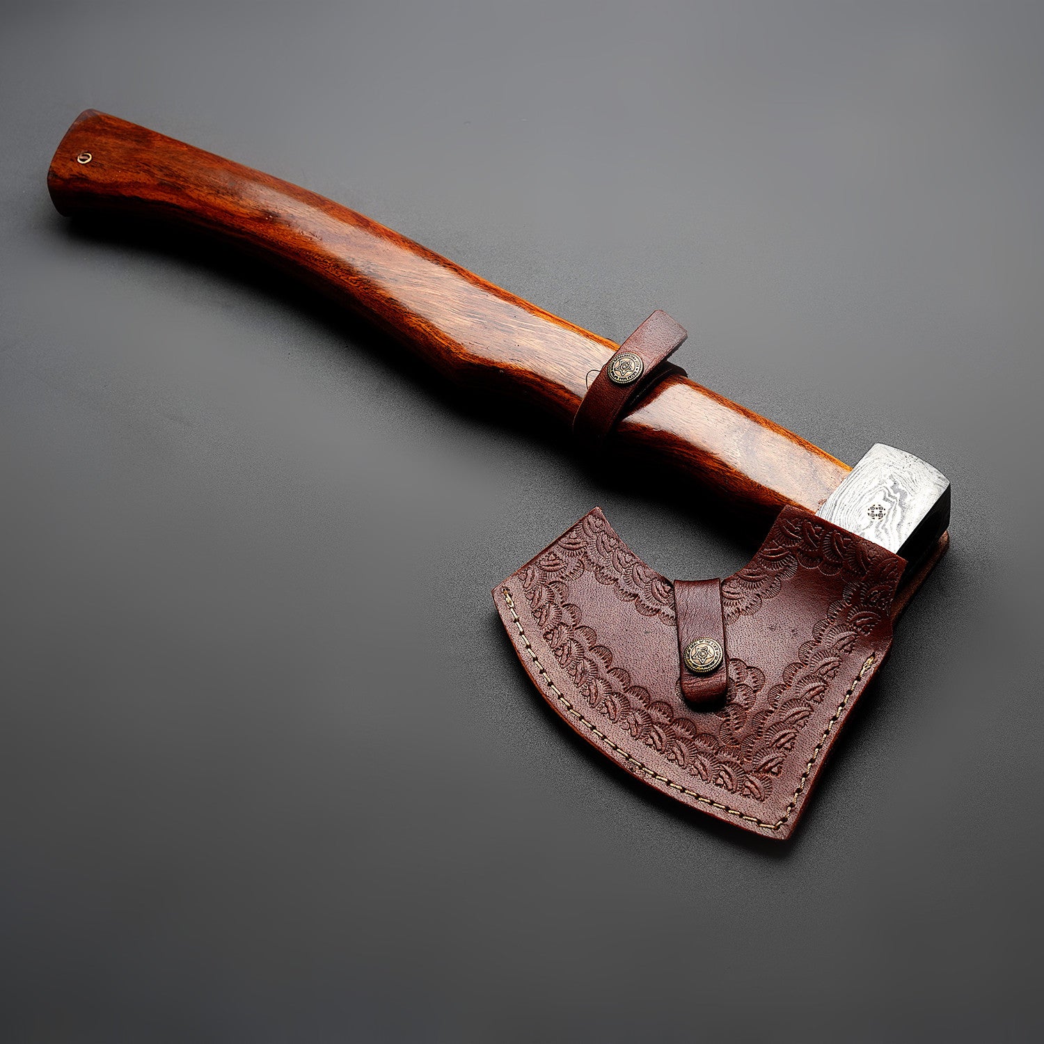 Damascus Steel Axe With Leather Sheath Arham Cutlery