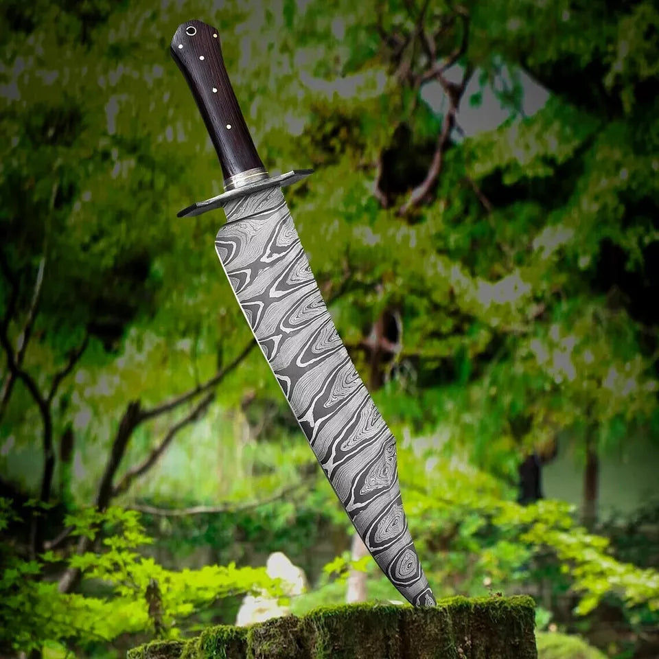 Damascus Steel Blade Bowie Knife, Outdoor Knife, Camping Knife ArhamCutlery