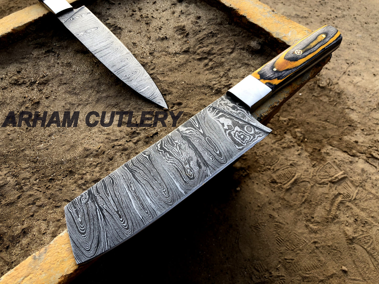 Handmade Damascus Steel Kitchen Knife Set of 4 Pcs With Leather Roll Kit , Arham Cutlery