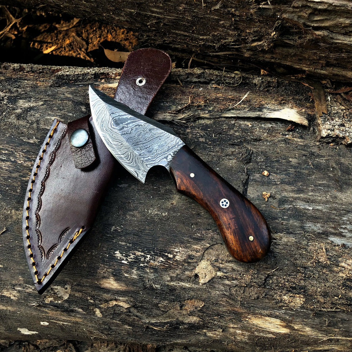 Handmade Damascus Steel Skinner Knife With Leather Sheath Arham Cutlery
