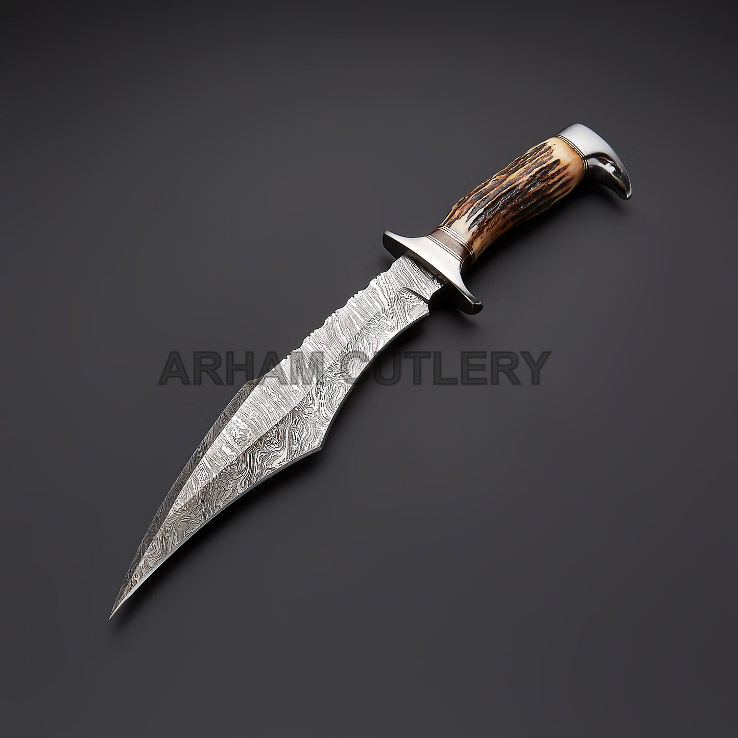 Damascus Steel Handmade Knife With Stag Horn Arham Cutlery