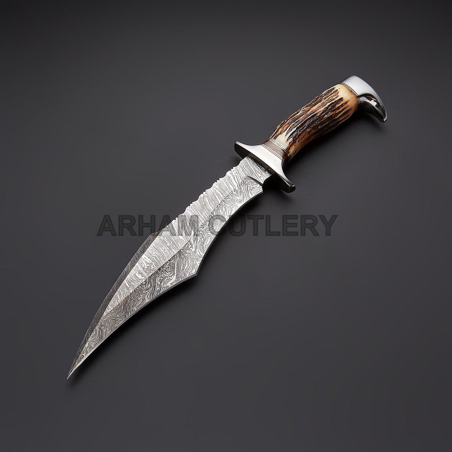 Damascus Steel Handmade Knife With Stag Horn Arham Cutlery