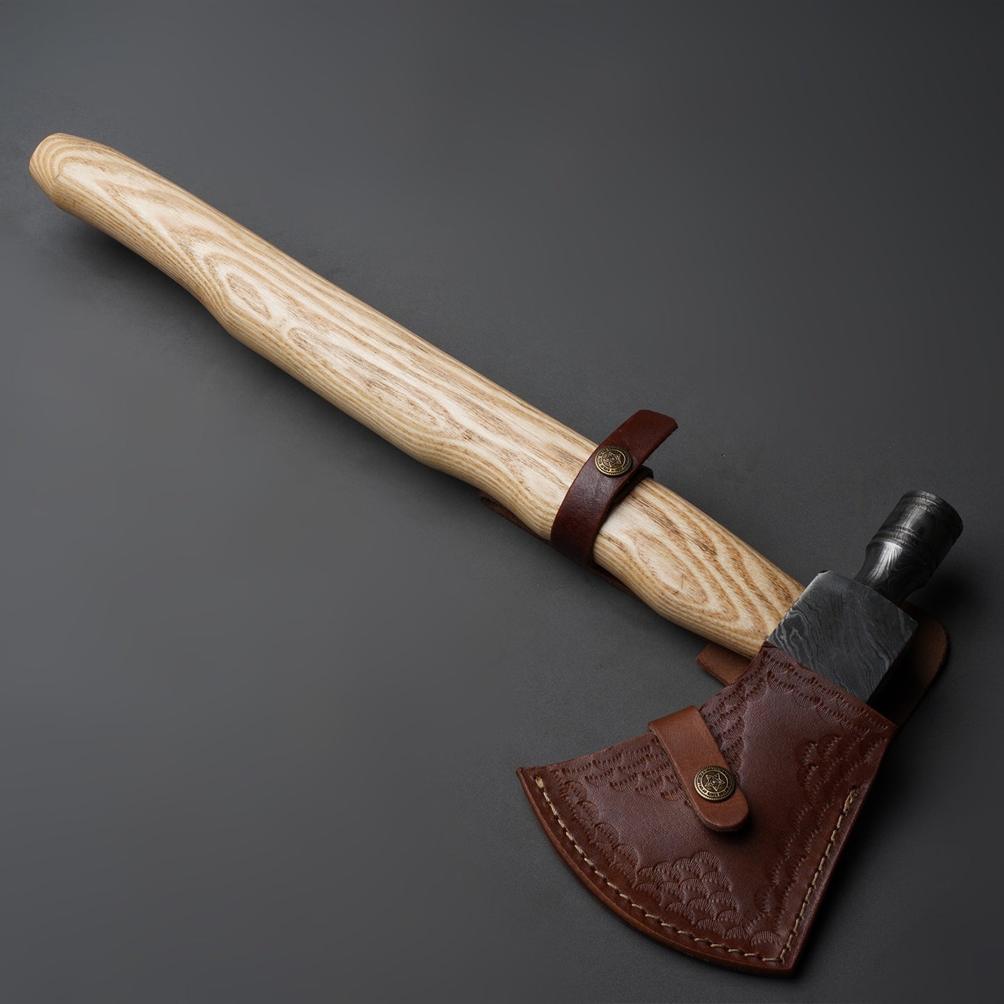 Damascus Steel Axe WIth Leather Sheath Arham Cutlery