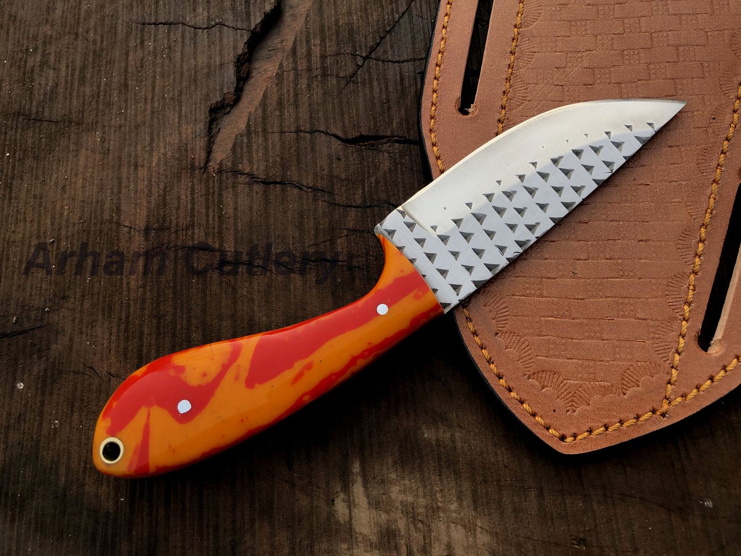 Ferrier rasp file Skinning knife With Cross Draw Leather Sheath , Arham Cutlery