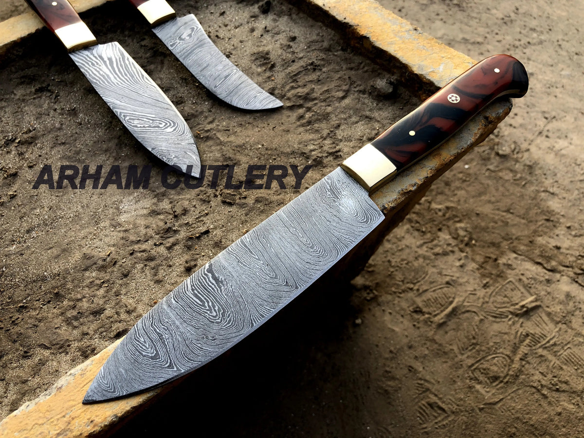 Handmade Damascus Steel Kitchen Knife Set of 5 With Leather Roll Kit , Best Outdoor Set , Arham Cutlery Arham Cutlery