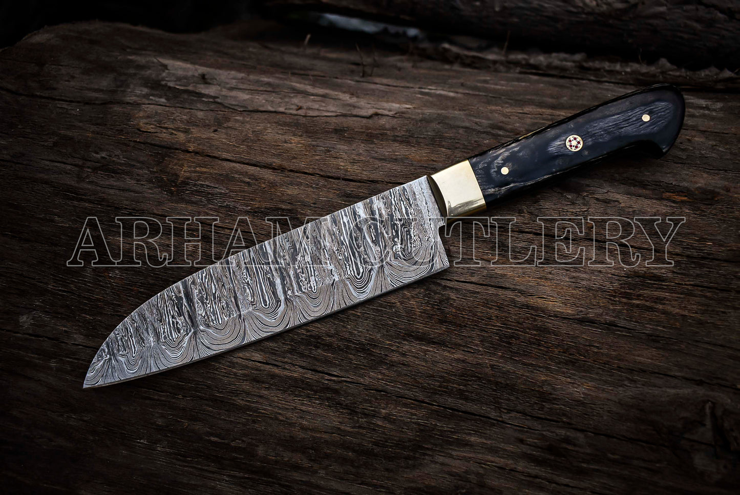 Damascus Steel 5 Pcs Kitchen Knife Chef Set With Leather Roll Kit