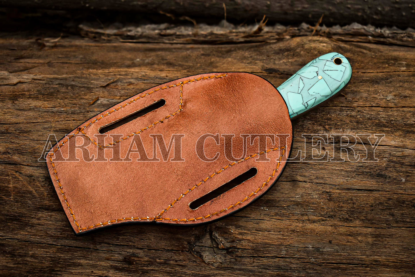Praying Cowboy Knife With Hand Sewn Leather Sheath Arham Cutlery