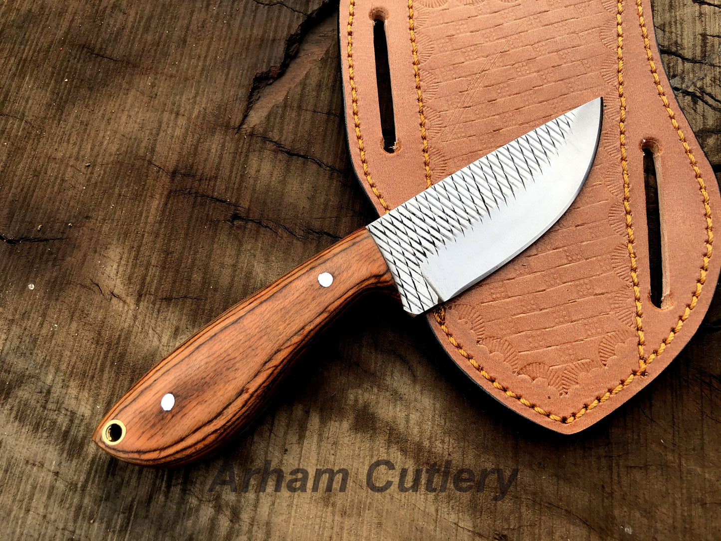 Handforged Ferrier Rasp File Skinning Knife With Cross Draw Leather Sheath , Arham Cutlery Arham Cutlery