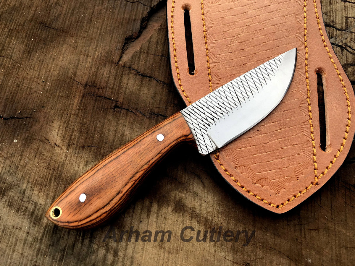 Handforged Ferrier Rasp File Skinning Knife With Cross Draw Leather Sheath , Arham Cutlery Arham Cutlery