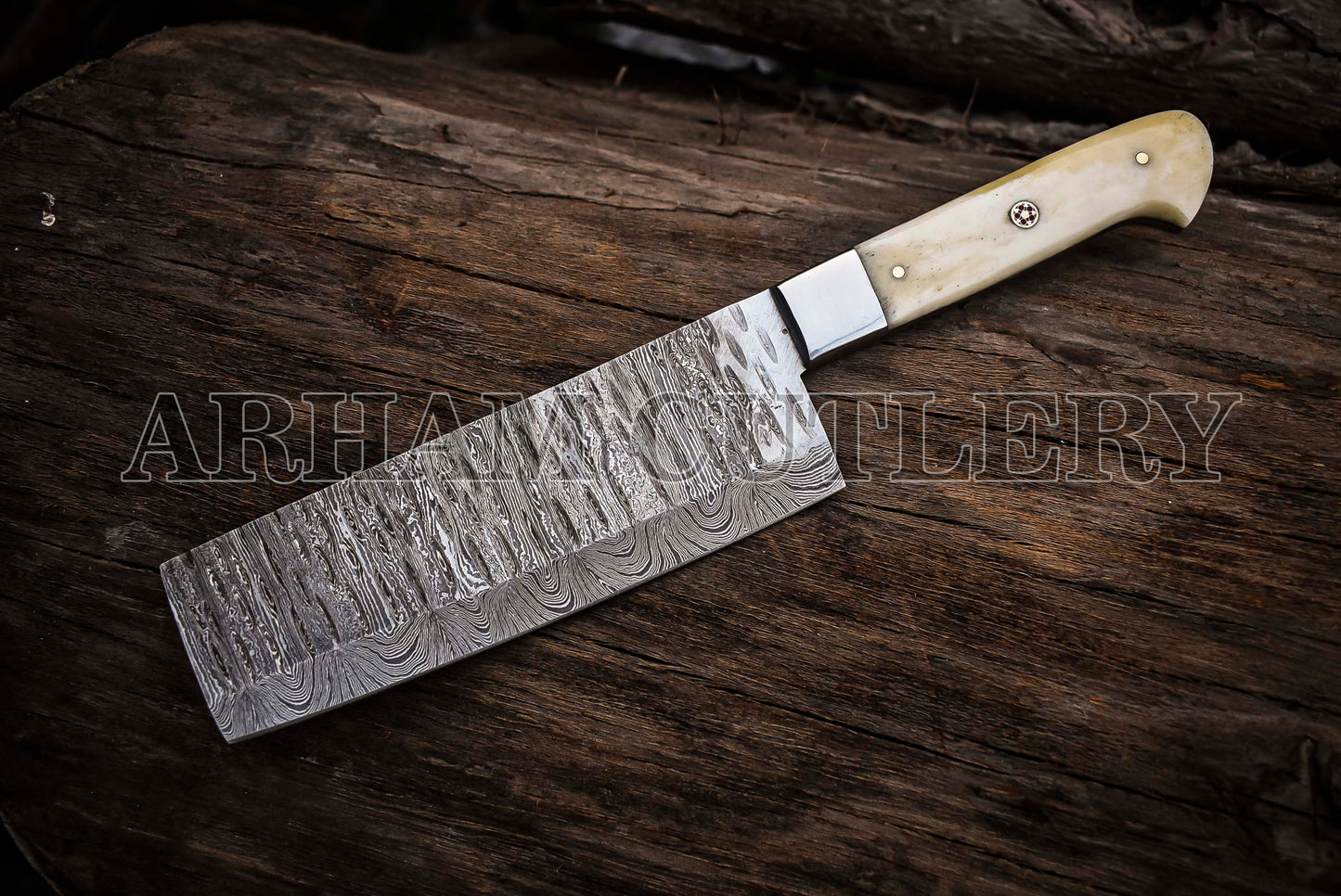 Handmade Damascus Steel Camel Bone Kitchen Knife Chef Set