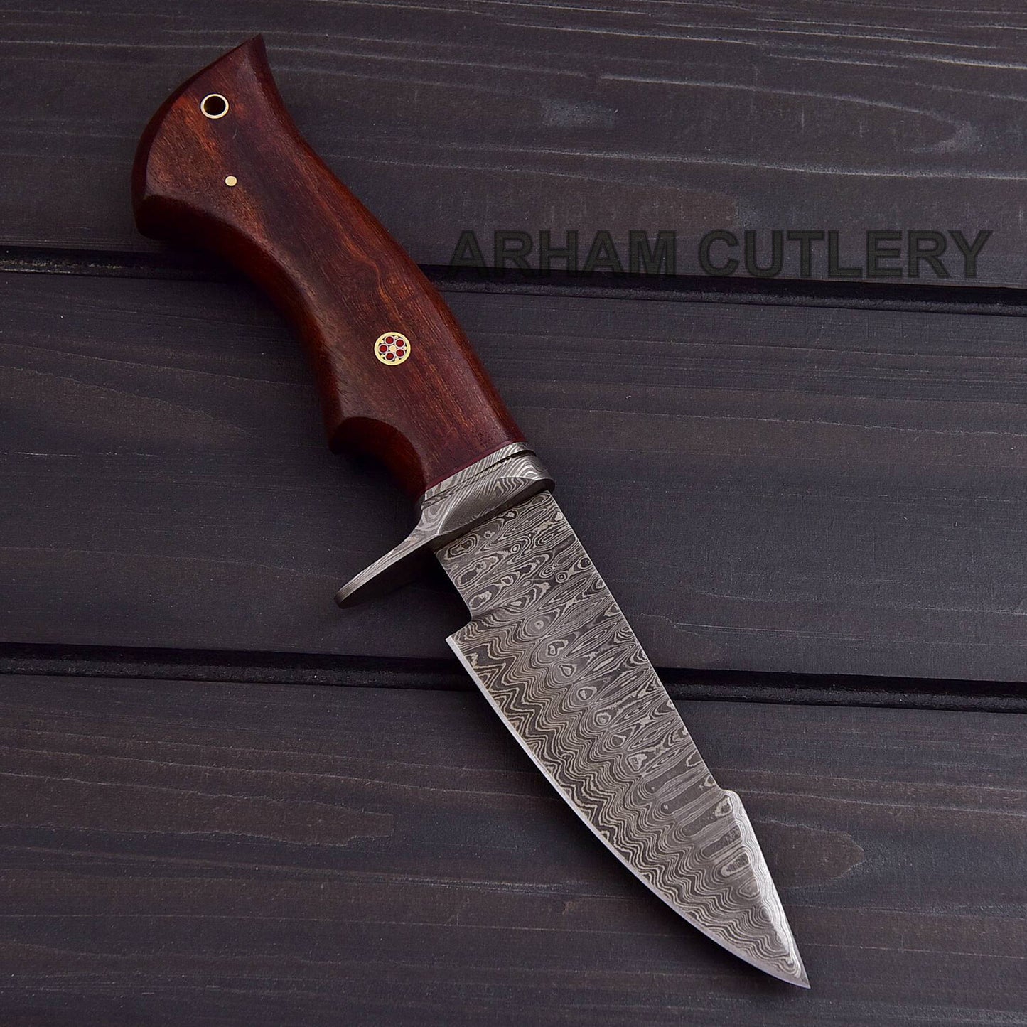 Damascus Steel Knife With Leather Sheath Arham Cutlery