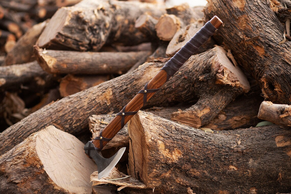 Ragnar Viking AXE  Hand Forged  Camping Axe with Rose Wood Handle , Arham Cutlery