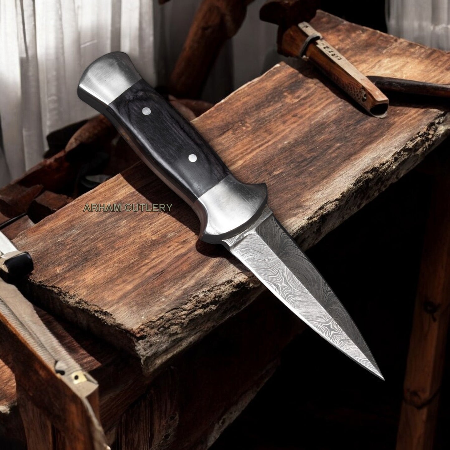 Handmade Damascus Steel Mini Dagger EDC Knife