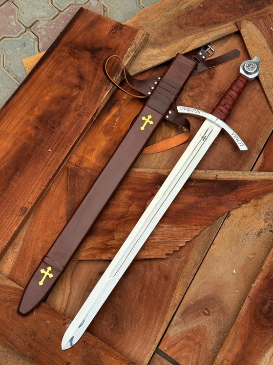 Templar Crusader Sword | Christus Vincit Inscription | Hand-Forged Medieval Replica - Arham Cutlery