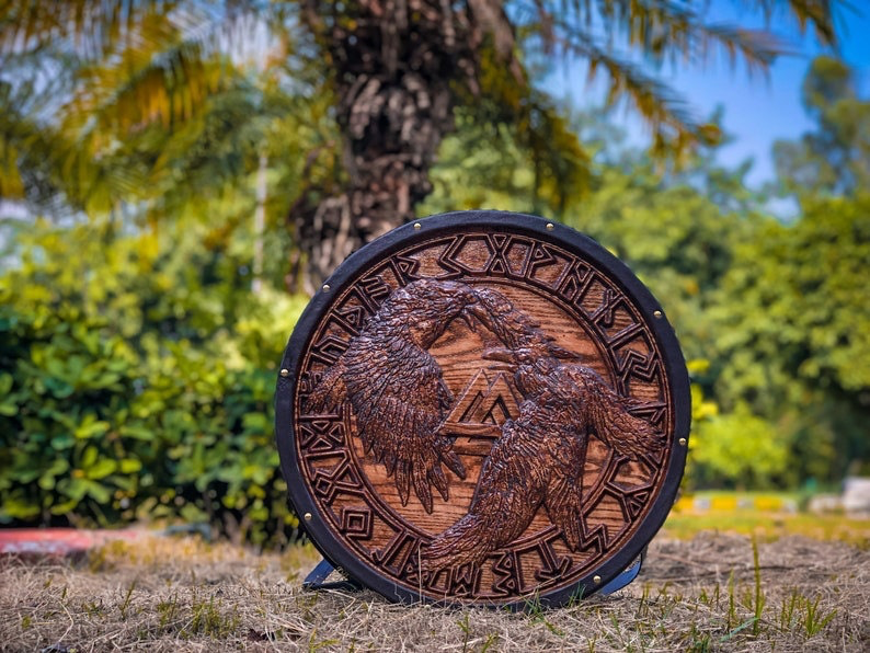 Medieval Viking Shield, Ravens Carved Shield, Cosplay Shield, Viking Gift, Viking Wall Decor, Viking Round Shield, Birthday & Christmas Gift | Arham Cutlery