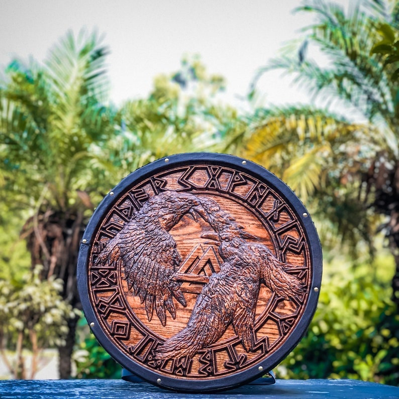 Medieval Viking Shield, Ravens Carved Shield, Cosplay Shield, Viking Gift, Viking Wall Decor, Viking Round Shield, Birthday & Christmas Gift | Arham Cutlery Arham Cutlery