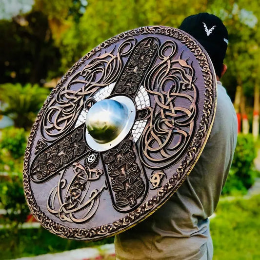 Hand-Carved Viking Dragon Shield, Norse Inspired Decor Shield, Viking Round Shield, Cosplay Shield, Viking Gift, Birthday & Anniversary Gift | Arham Cutlery Arham Cutlery