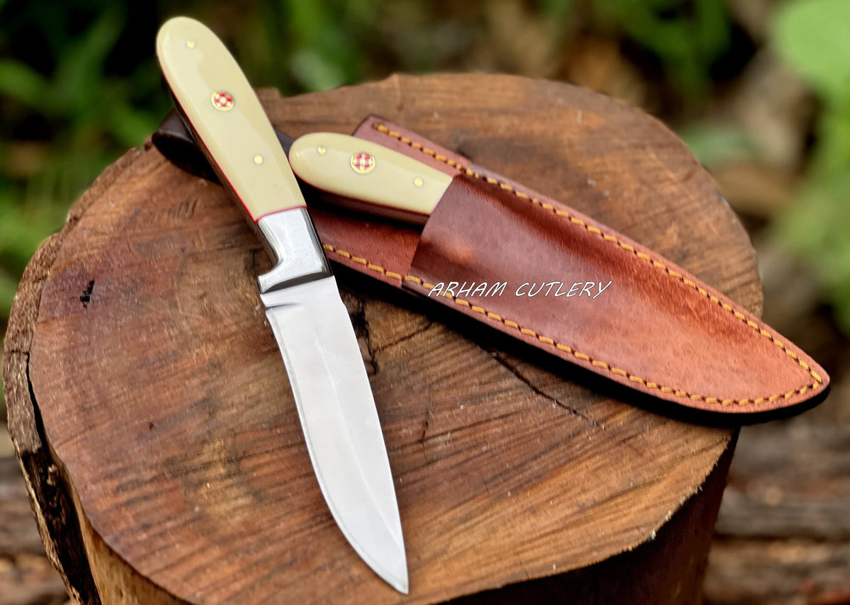 Handmade D2 Steel Knife Set – Resin Handle with Leather Sheath (9" & 5") - Arham Cutlery