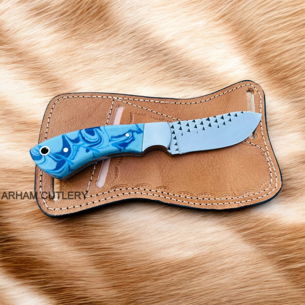 J2 Stainless Steel Rasp File Knife With Pan Cake Leather Sheath