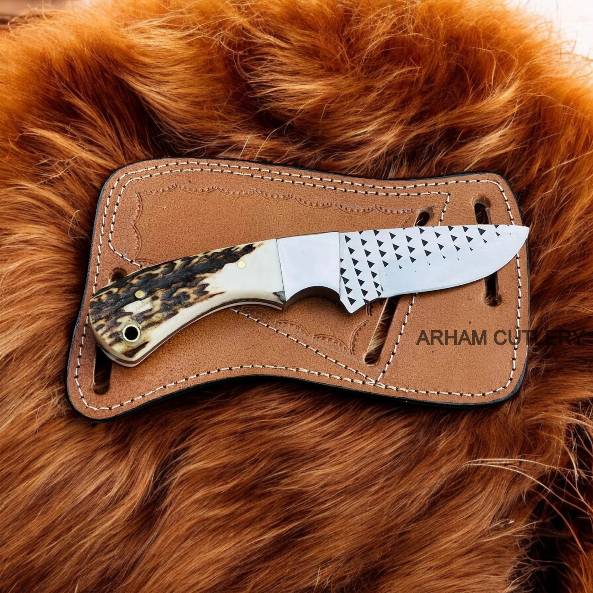 J2 Stainless Steel Rasp File Knife With Stag Horn Scales