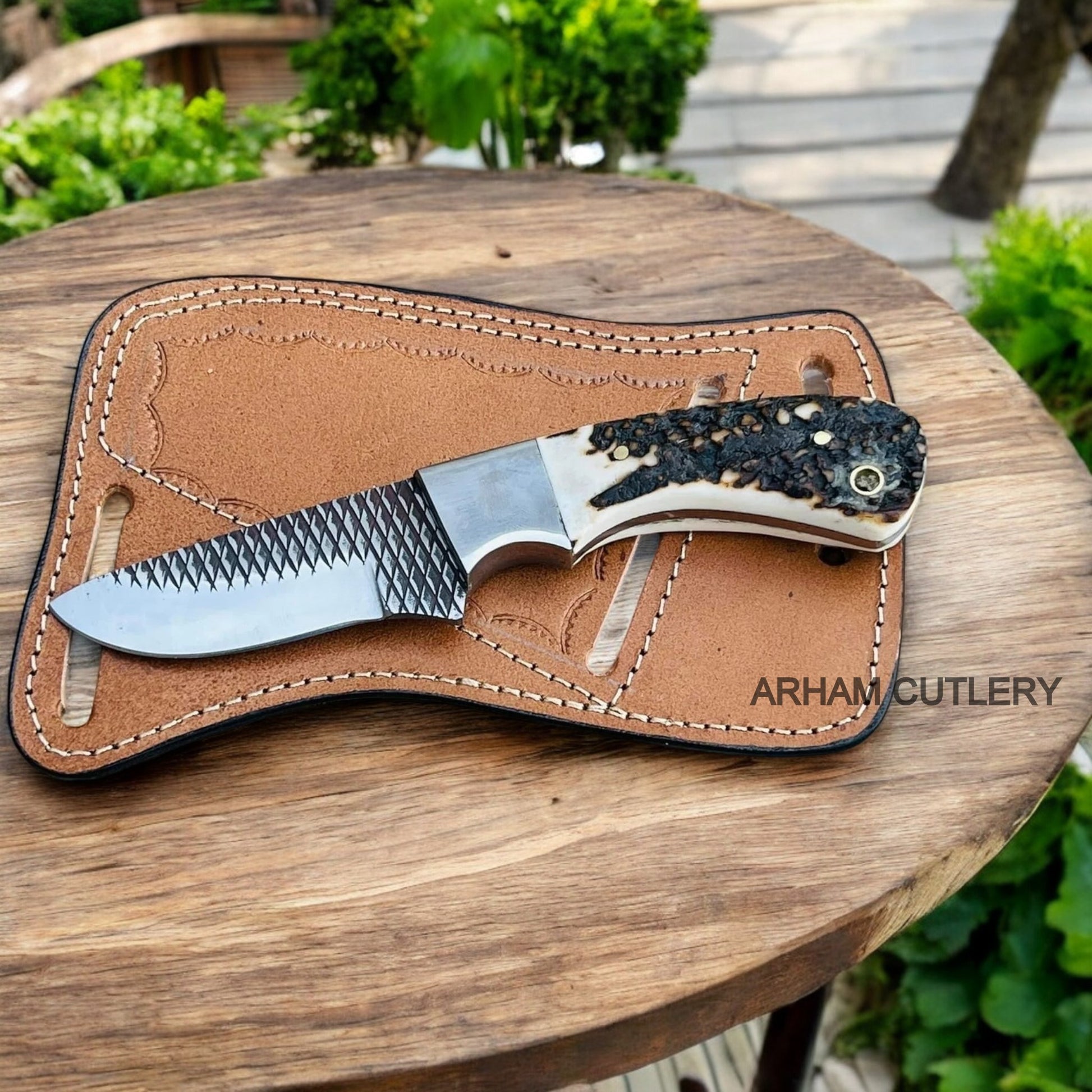 J2 Stainless Steel Rasp File Knife With Stag Horn Scales