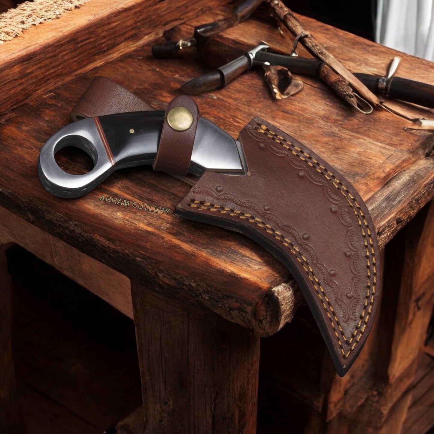 Fixed Blade Flat Grind Damascus Steel Karambit Knife