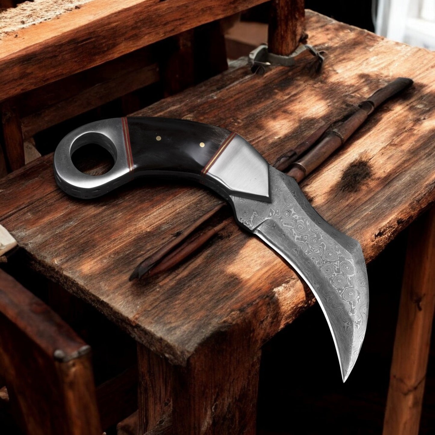 Fixed Blade Flat Grind Damascus Steel Karambit Knife