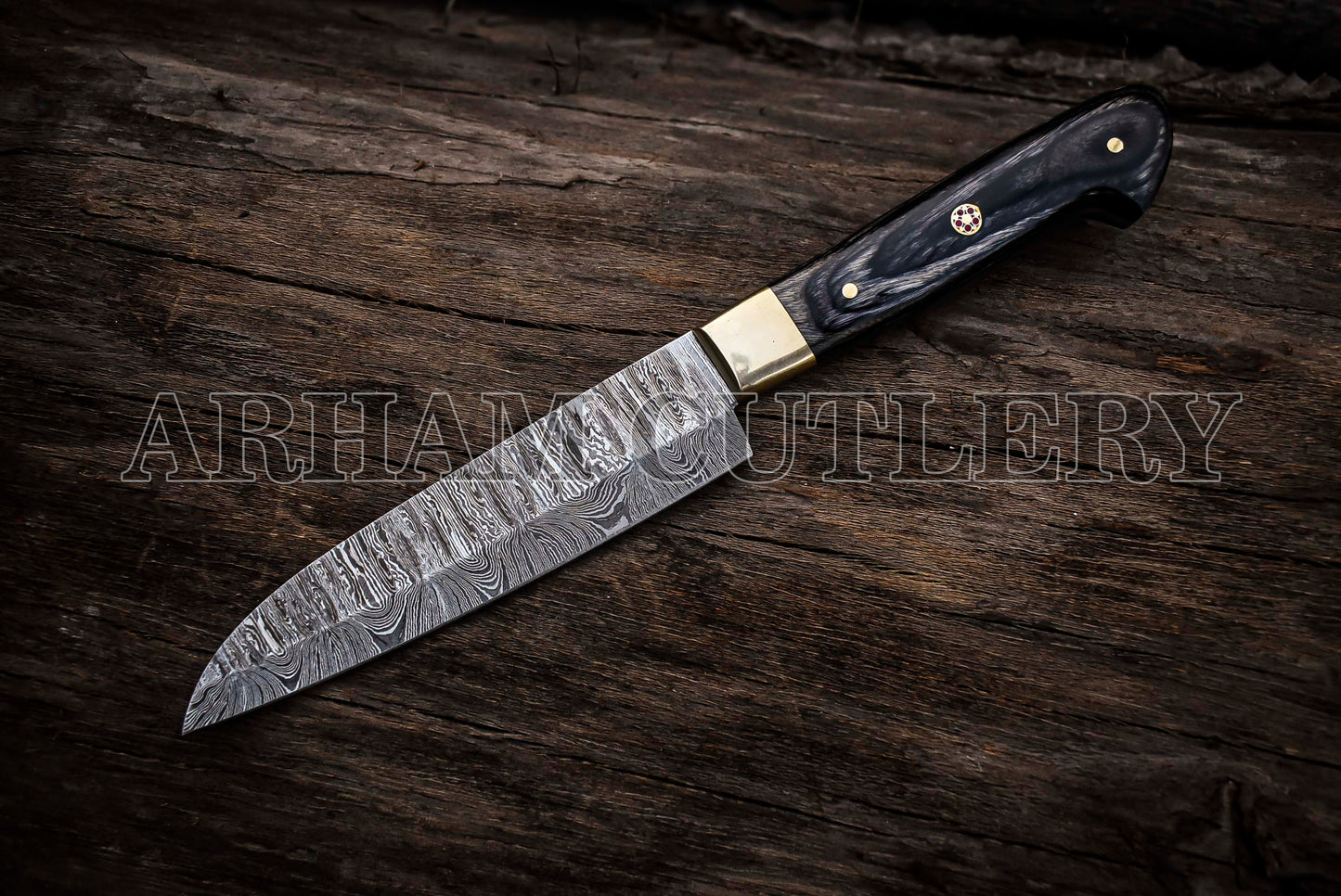 Damascus Steel 5 Pcs Kitchen Knife Chef Set With Leather Roll Kit